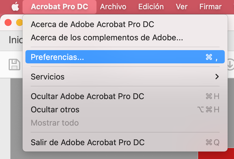 Abrir preferencias Adobe Acrobat